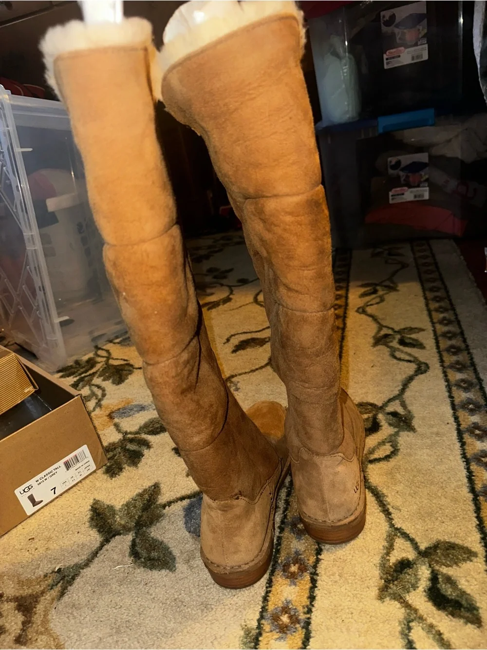 UGG Tall Shearling-Trim Suede Boots in Chestnut